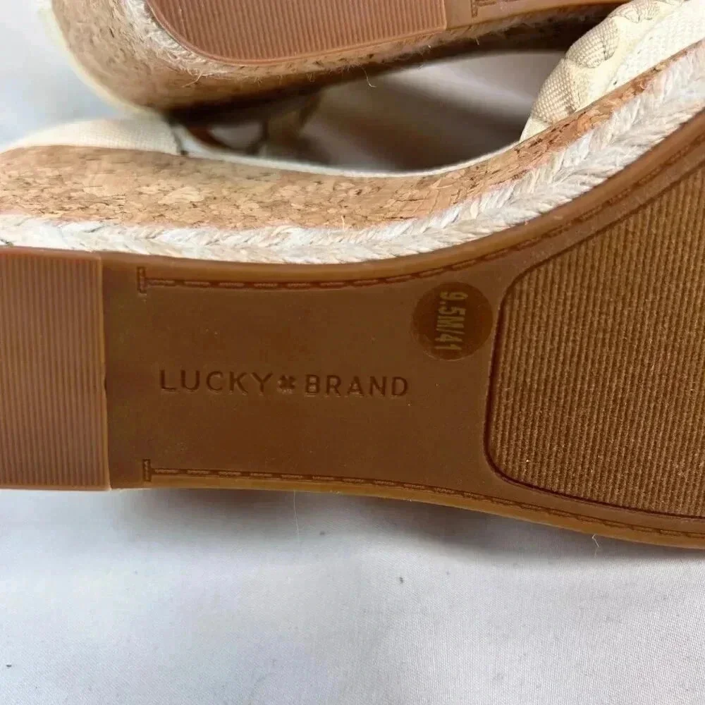Lucky Brand Size 9.5 Espadrille Platform Sandal Ivory Cork Party
